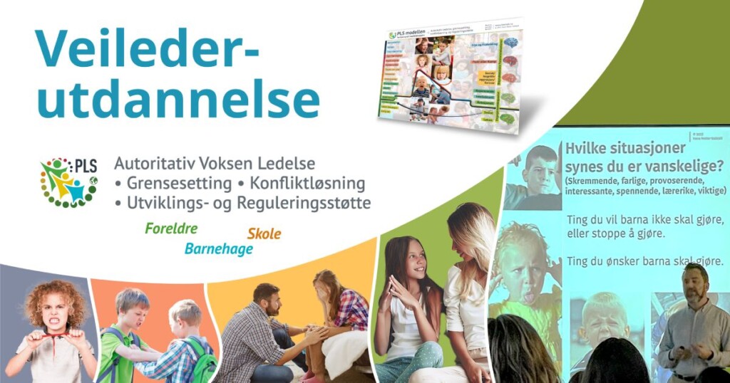 A collage for 'Veileder Utdannelse' program showing various educational and emotional support activities for parents and schools.